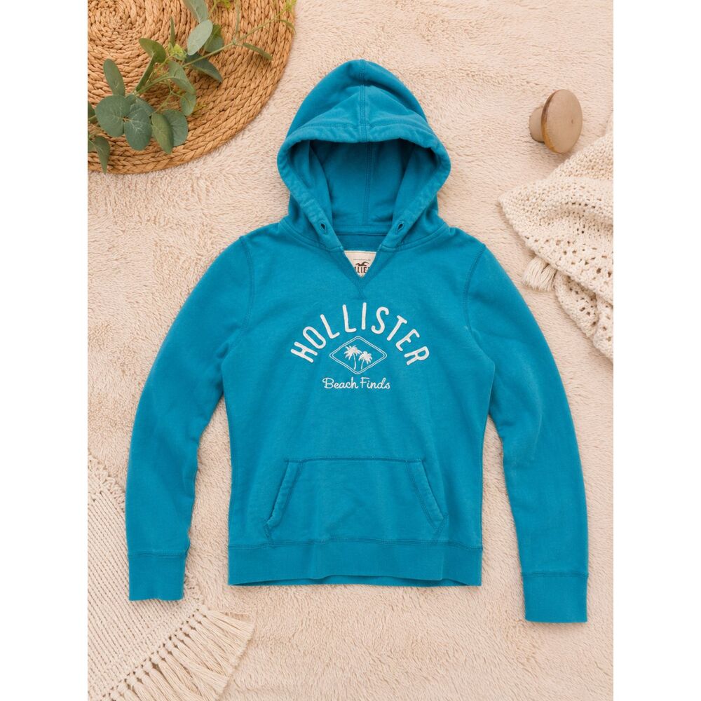 Hollister Beach Finds Turquoise Blue Pullover Hoodie Women's Large Y2K Surf